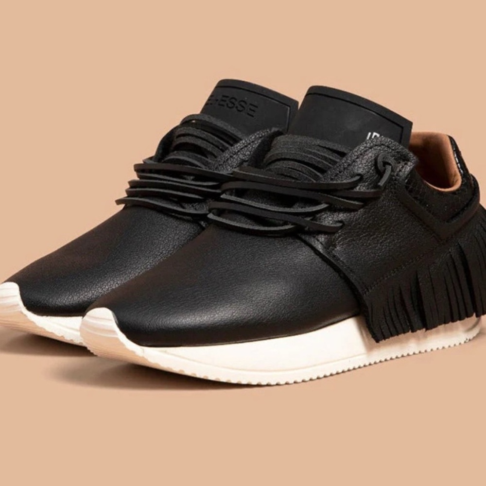 Black Fringe Women's Sneakers - Picture 2 of 6